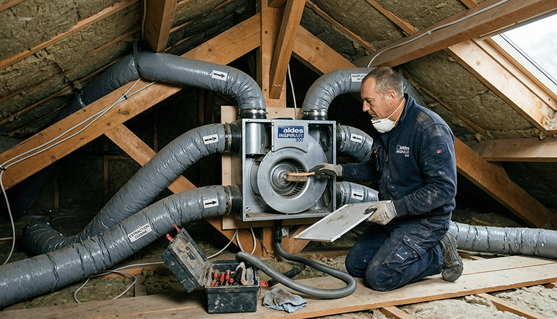 Technicien en cours d'entretien de VMC &agrave; Nantes